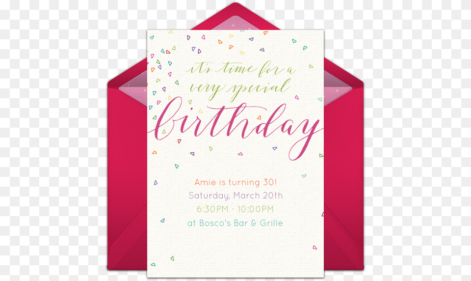 Colorful Confetti Pink Online Invitation Birthday, Envelope, Greeting Card, Mail, White Board Free Png Download