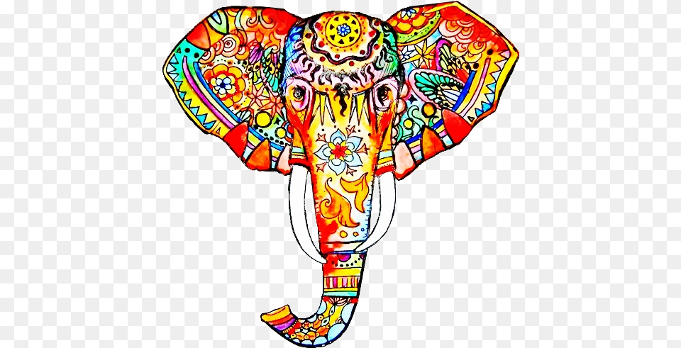 Colorful Elephant Tattoo Indian Elephant Drawing Color, Art, Adult, Female, Person Png Image