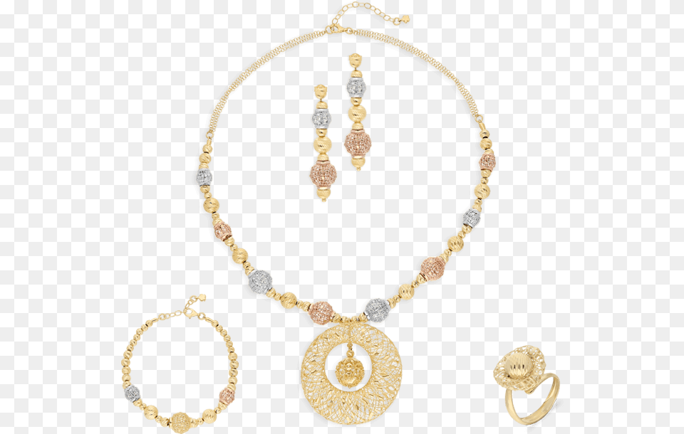 Colorful Filigree Orb Set Tricolor Gold Necklace, Accessories, Earring, Jewelry, Diamond Free Png