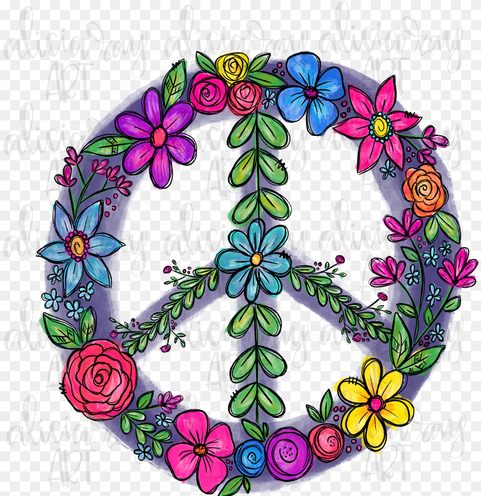 Colorful Floral Peace Sign Example Floral Peace Sign Svg, Art, Floral Design, Graphics, Pattern Png Image