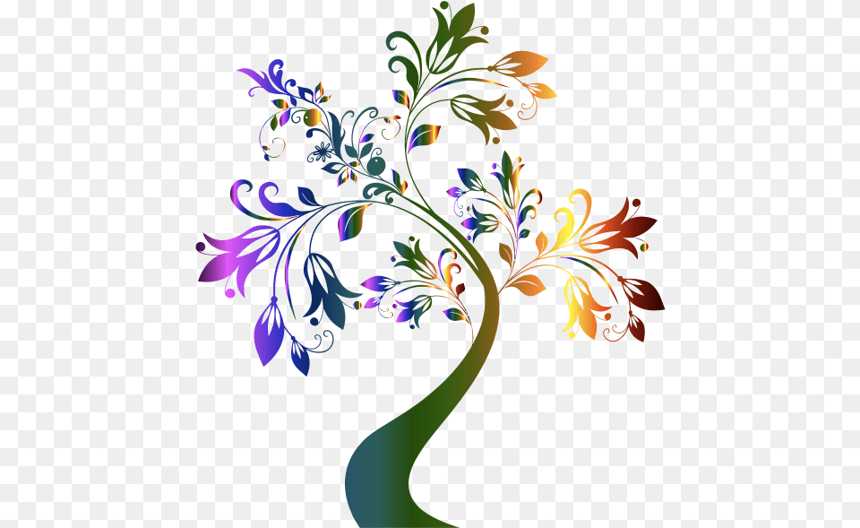 Colorful Floral Tree Flower Tree Clipart Black And White, Art, Floral Design, Graphics, Pattern Free Png Download
