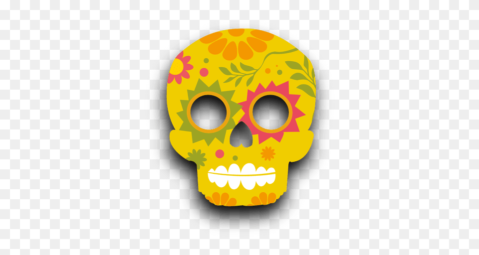Colorful Floral Yellow Sugar Skull, Baby, Person, Mask, Face Png Image