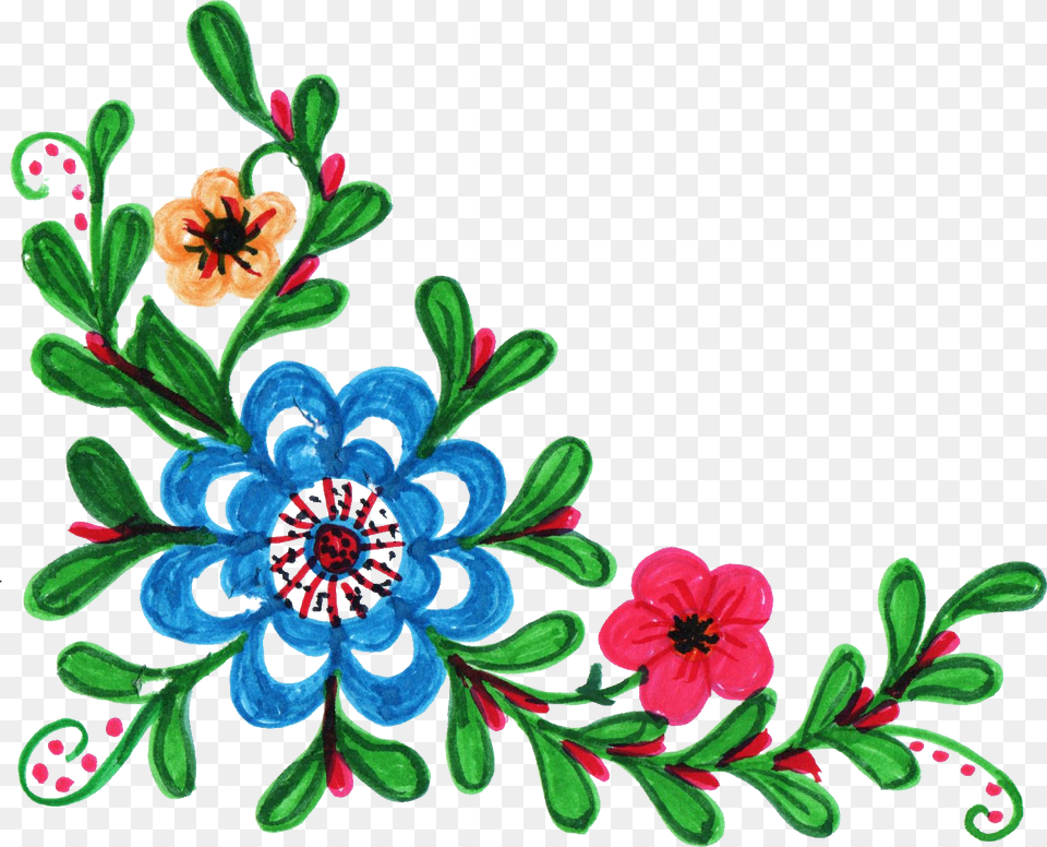 Colorful Flower Corner Vol Colorful Flower Clip Art Transparent, Embroidery, Floral Design, Graphics, Pattern Png Image