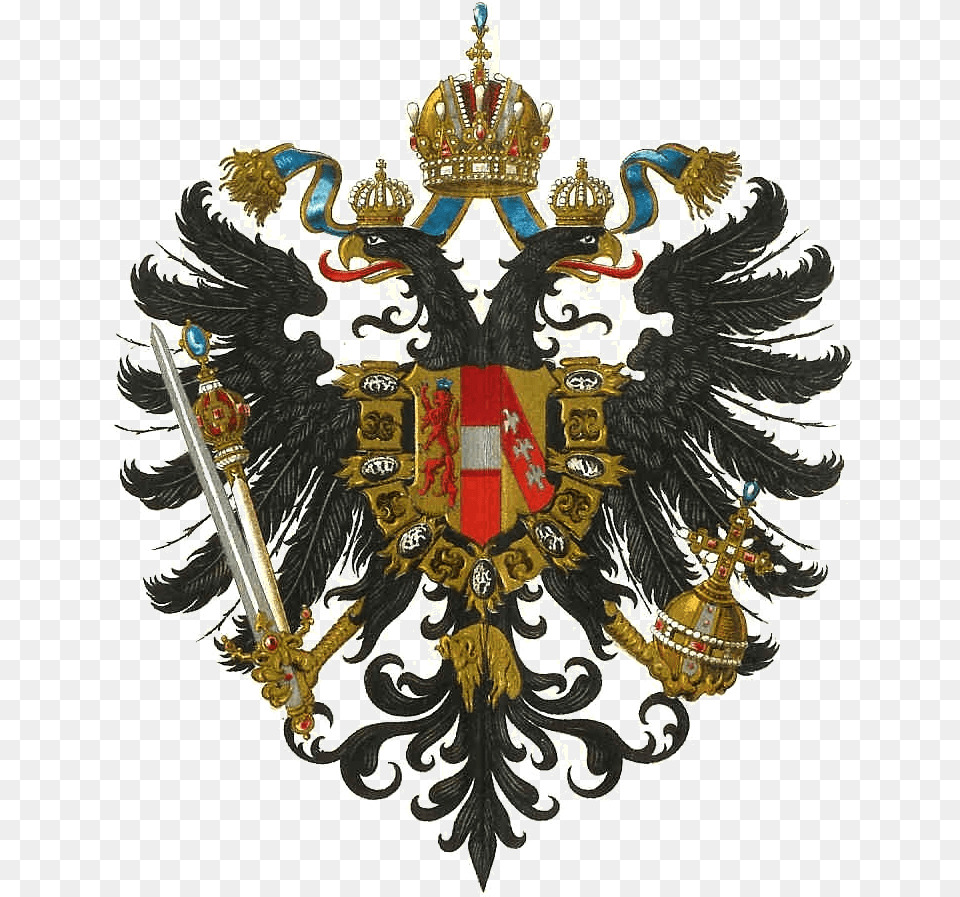 Colorful German Geraldic Bifurcated Eagle Tattoo Design Austrian Coat Of Arms, Badge, Logo, Symbol, Chandelier Free Png Download