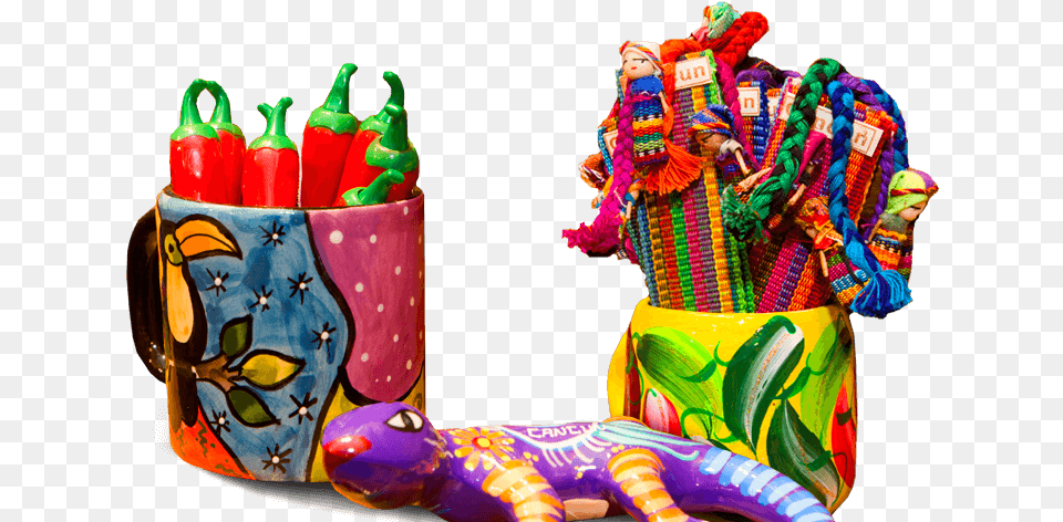 Colorful Hand Painted Pottery And Embroidered Textiles Mexico Souvenirs For Kids, Baby, Person Png Image