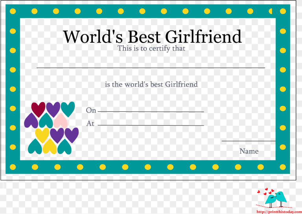 Colorful Love Certificate For World39s Best Girlfriend Best Pictures For Your Girlfriend, Computer Hardware, Electronics, Hardware, Monitor Free Png Download