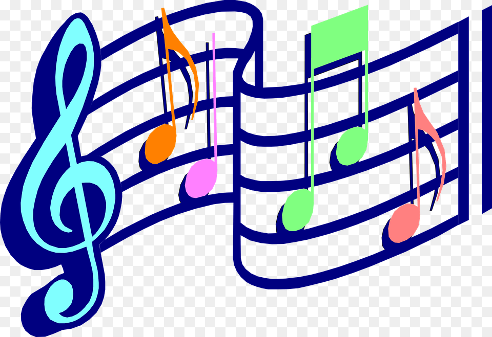 Colorful Music Notes On A Staff Note De Musique Gratuite, Light, Text, Neon Free Png Download