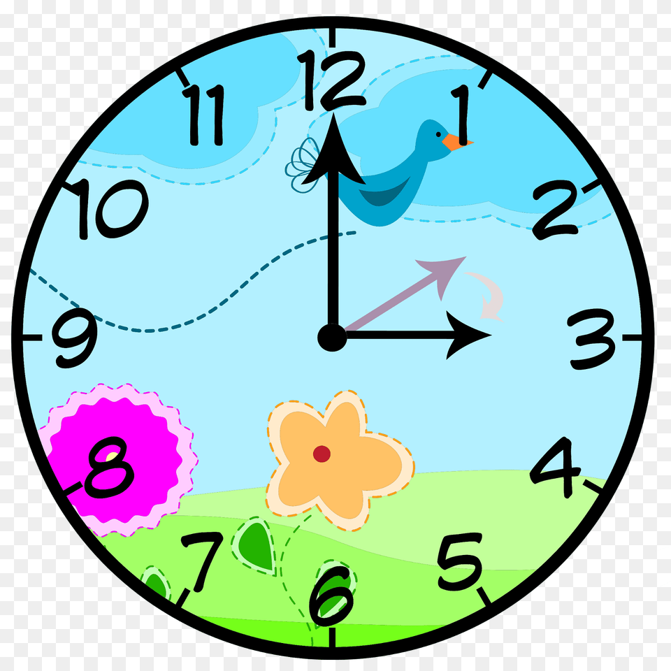 Colorful Outdoor Scene On Clock Face Clipart, Analog Clock Png