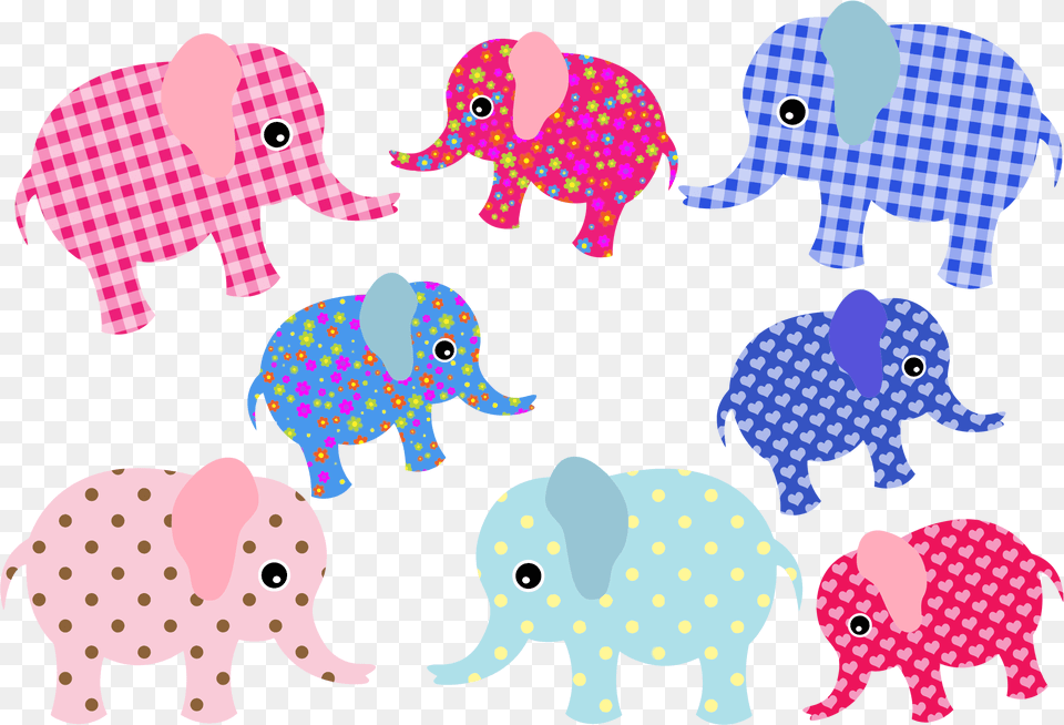 Colorful Retro Elephants Clip Arts, Animal, Elephant, Mammal, Wildlife Png