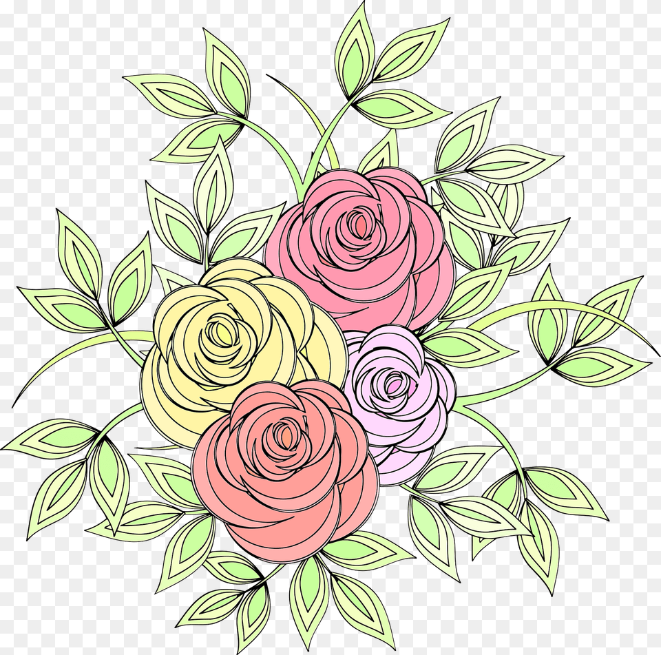 Colorful Roses Clipart, Art, Embroidery, Floral Design, Graphics Free Png