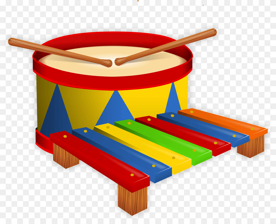 Colorful Toy Drum And Xylophone Clipart, Musical Instrument, Crib, Furniture, Infant Bed Png