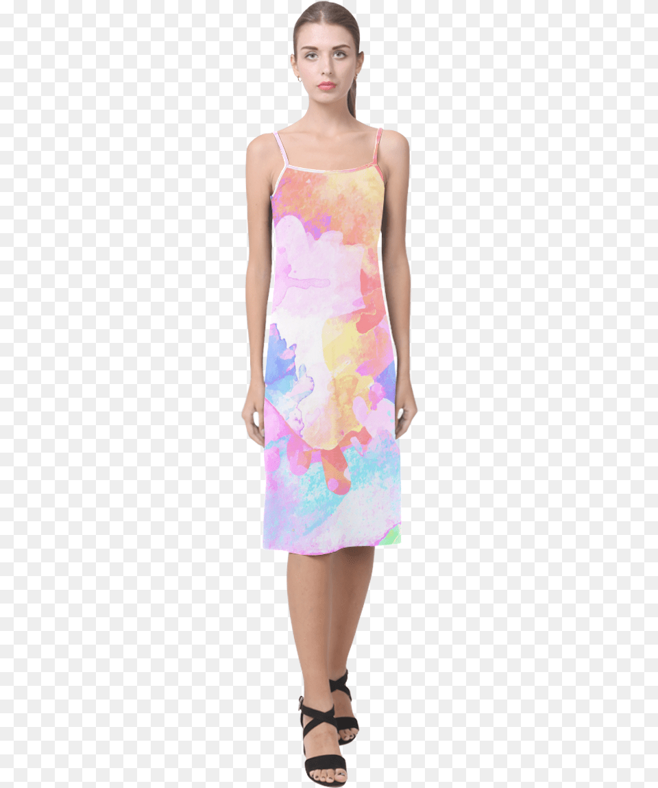 Colorful Watercolor Paint Spatter Abstract Art Alcestis Slip Dress, Footwear, Clothing, Sandal, Person Png