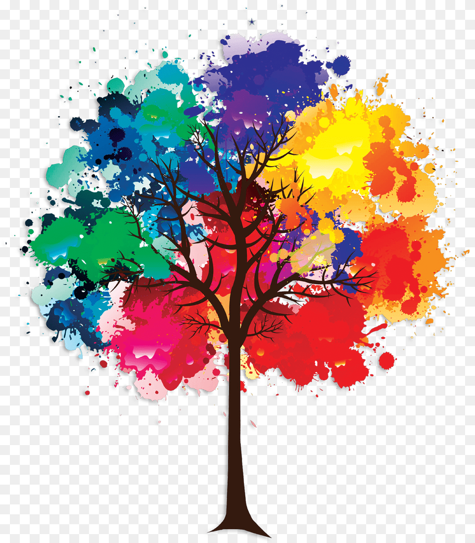 Colorful Watercolor Tree Paintings, Art, Graphics, Modern Art, Painting Png