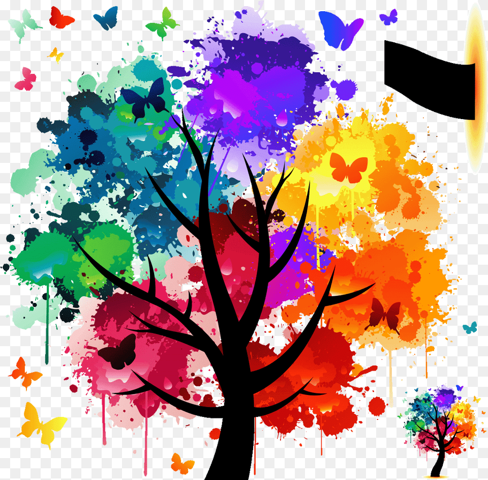 Colorful Watercolor Tree Paintings, Art, Graphics, Modern Art, Painting Free Transparent Png