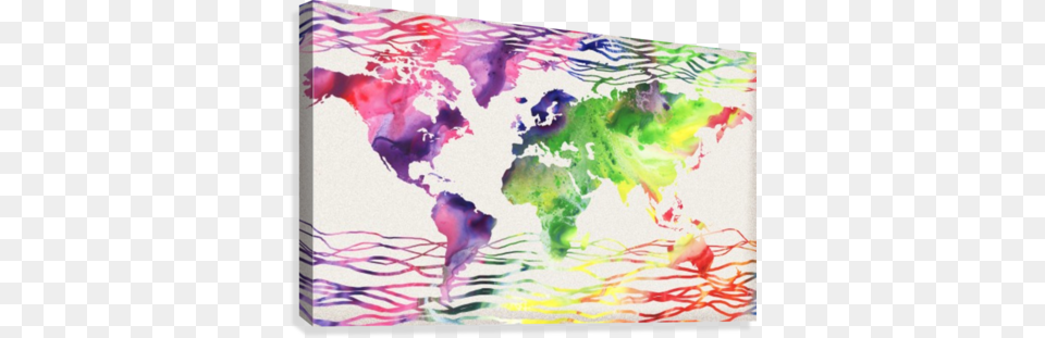 Colorful Wave Of Watercolour World Map Canvas Print World Map, Art, Painting, Modern Art, Person Free Transparent Png