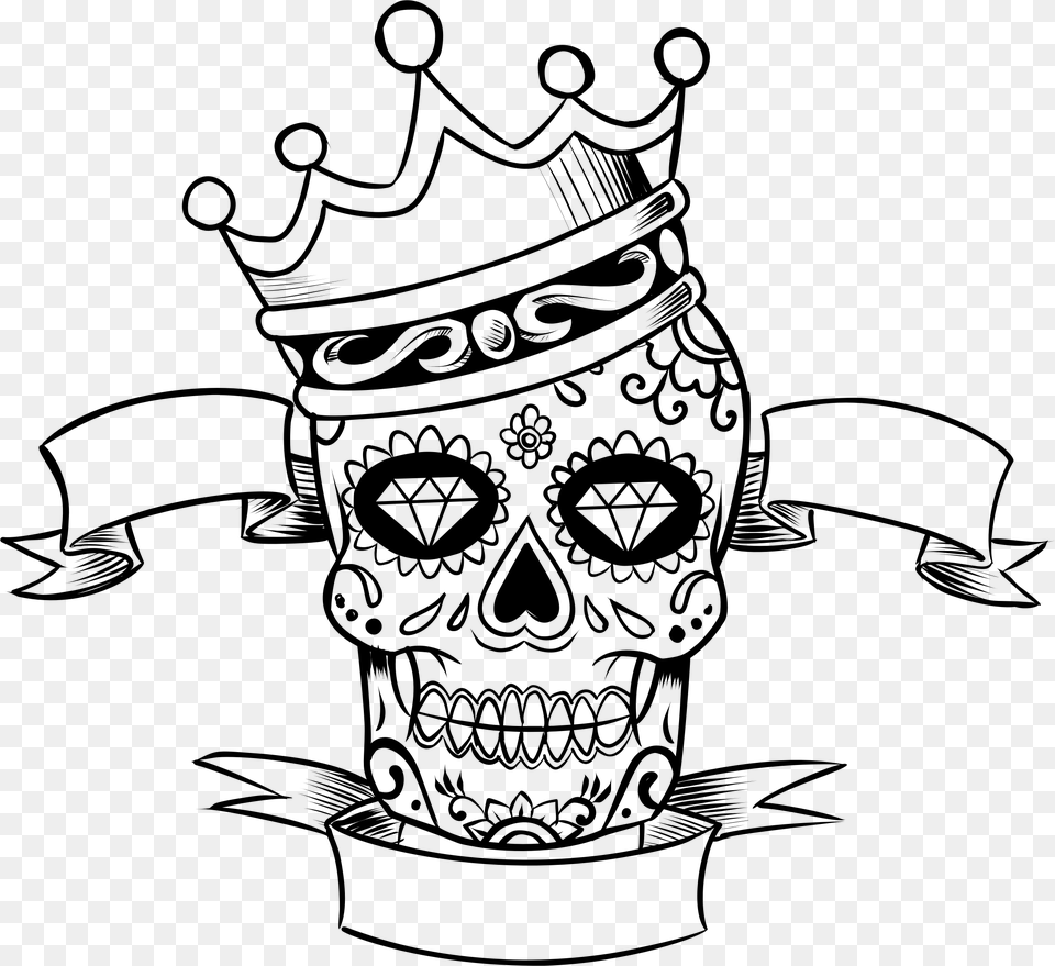 Coloring Book Crown Child Drawing Adult Day Of The Dead Skull With Crown, Gray Free Png
