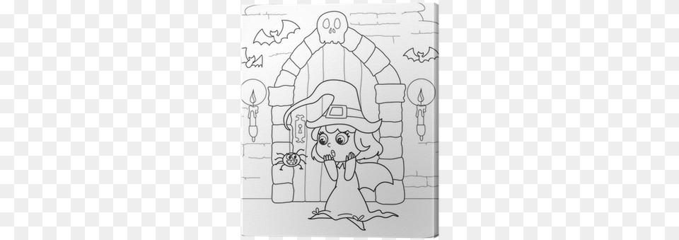 Coloring Halloween Little Witch In Creepy House Canvas Hxa Halloween Bilder Att Frglgga, Art, Doodle, Drawing, Baby Free Png Download