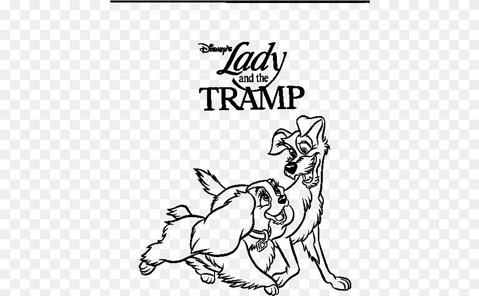 Coloring Pages Of Disney Lady And The Tramp, Gray Png