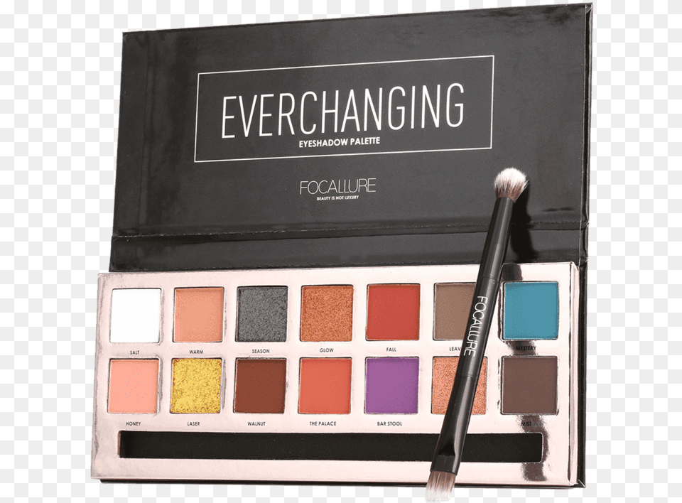 Colors Professional Natural Long Lasting Eyeshadow Focallure Everchanging Eyeshadow Palette, Paint Container, Baton, Brush, Device Free Transparent Png