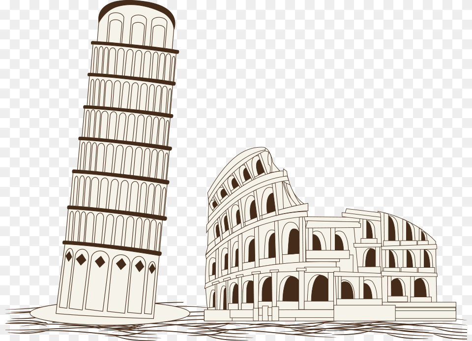 Colosseum And Leaning Tower Of Pisa, Arch, Architecture, Building, City Free Png Download
