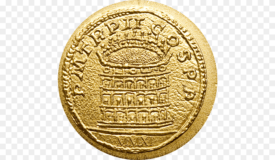 Colosseum Roman Coin With Colosseum, Gold, Money Free Png Download