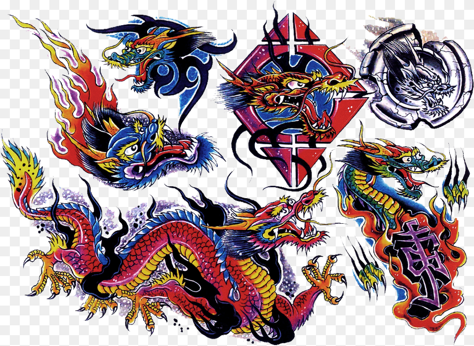 Colour Flash Tattoo Design, Dragon, Adult, Female, Person Png