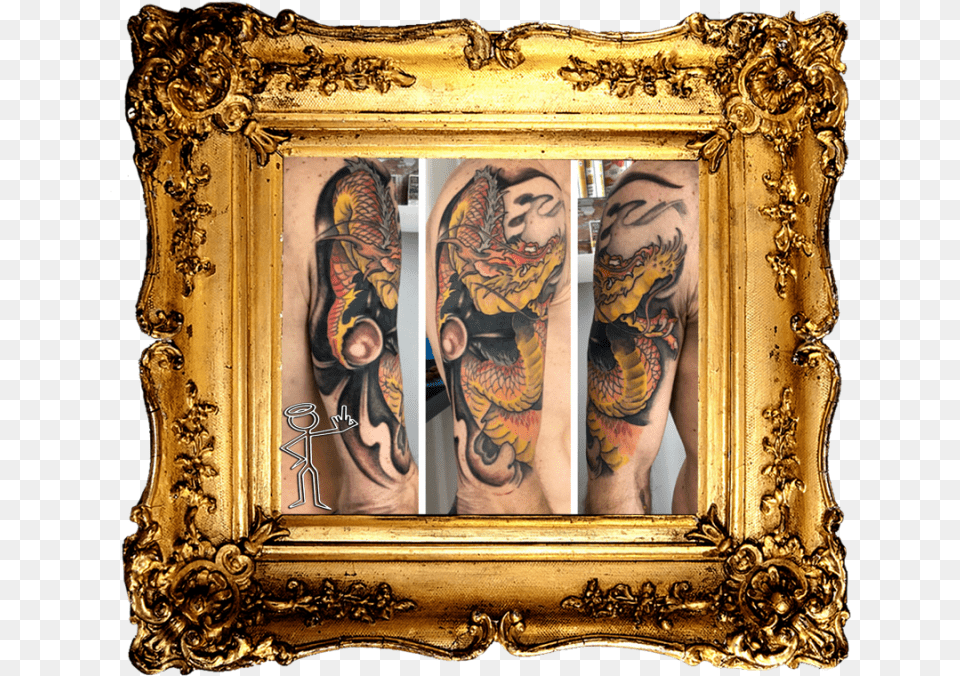 Colour Japanese Dragon Tattoo Antique Gold Frame, Skin, Person, Adult, Man Free Png
