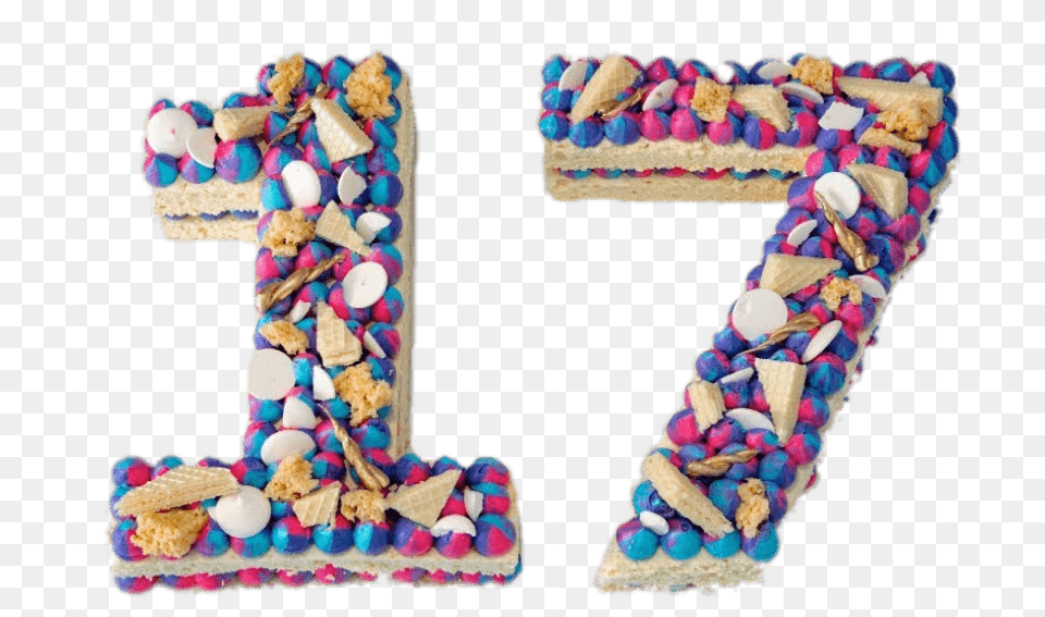 Colourful Number 17 Cake, Cream, Dessert, Food, Icing Png Image