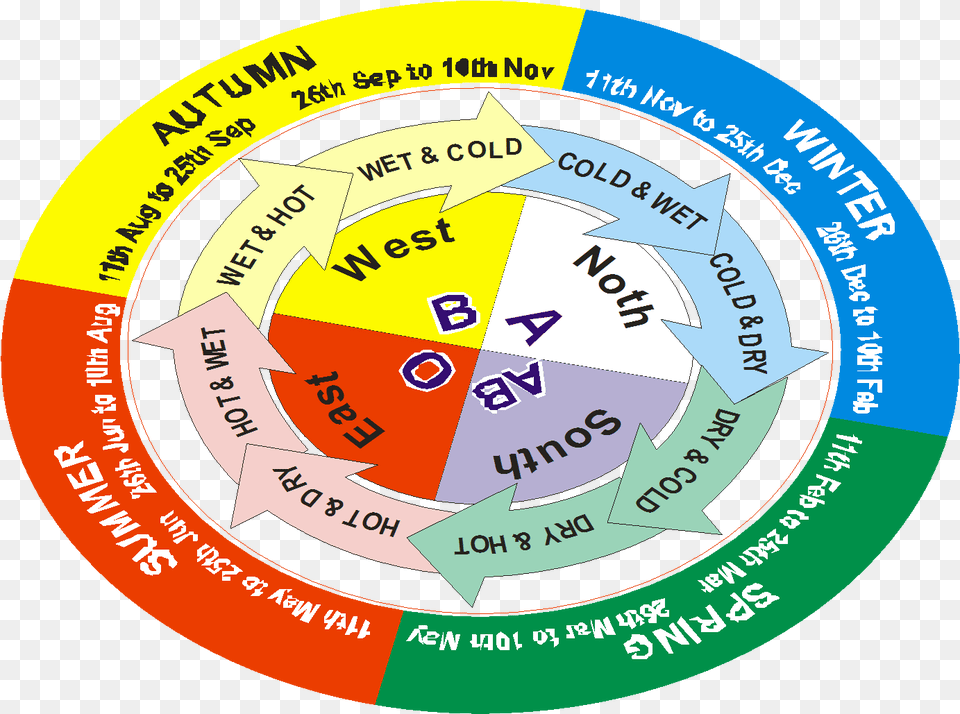 Colours Show Temperaments Of Blood Groups And Changing Circle, Disk Png Image