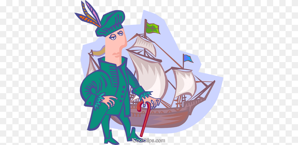 Columbus With Ship Royalty Vector Clip Art Illustration, Painting, Person, Drawing, Face Free Png