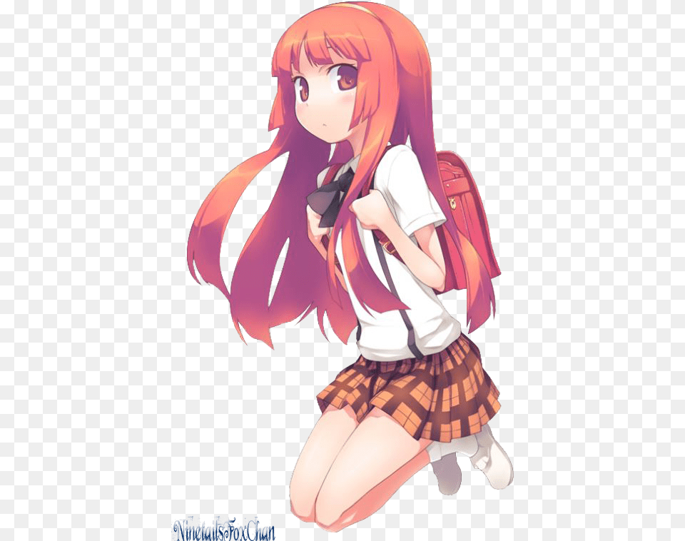 Com Jumping Anime Girl Render By Ninetailsfoxchan Anime Anime School Girl Transparent, Book, Comics, Publication, Adult Free Png Download