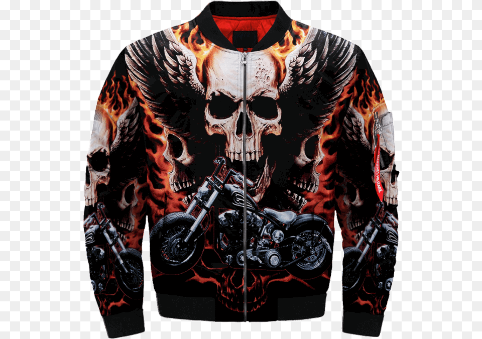 Com Motorcycle Ghost Rider Skull Over Print Jacket Skull Paint With Diamonds, Clothing, Coat, Sweater, Sweatshirt Free Png