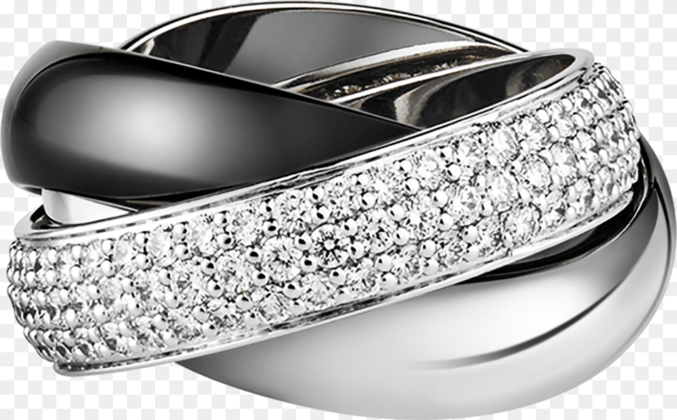 Combinatie Van Technisch Keramiek En Edelmetalen Cartier Trinity Ring Diamonds, Accessories, Jewelry, Platinum, Silver Png