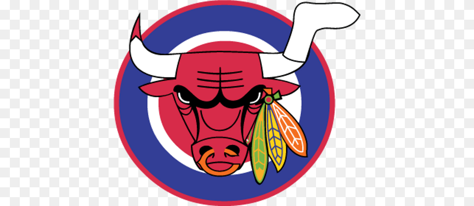 Combination Of Bulls Blackhawks Sox Bears And Cubs Logo, Animal, Bull, Mammal, Sticker Png Image
