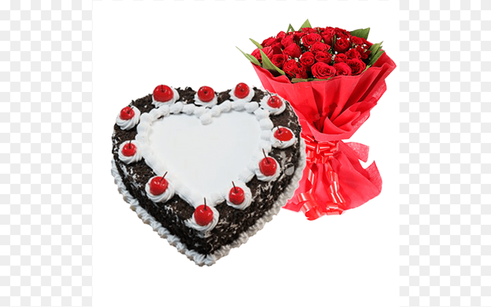 Combo Heart Bf Cake And 10 Roses Black Forest Cake Big, Rose, Plant, Flower, Birthday Cake Png