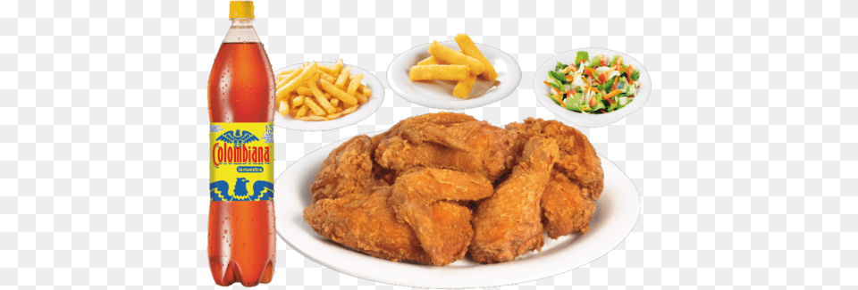 Combo Pollo Apanado Colombiana Postobon Carbonated Drink, Food, Fried Chicken, Nuggets, Ketchup Png Image