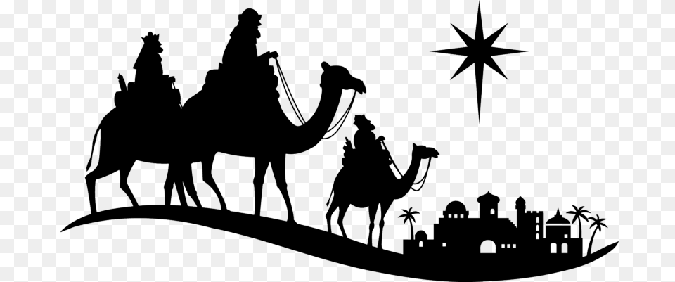 Come To Bethlehem Star Of Bethlehem Black And White, Silhouette, Animal, Camel, Mammal Png Image