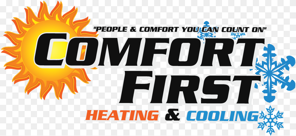Comfort First Heating And Cooling Logo Heating Cooling Auto Logo, Scoreboard, Outdoors Free Png