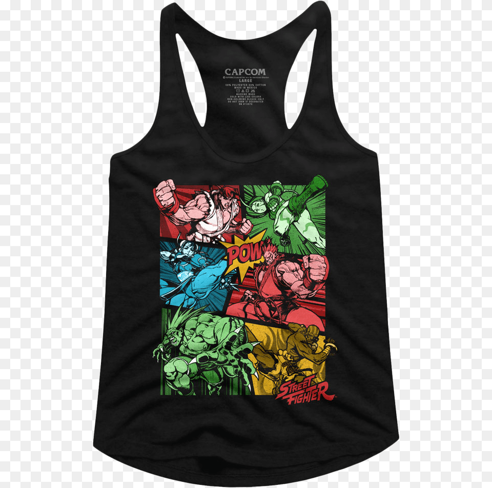 Comic Book Action Street Fighter Racerback Tank Top T Shirt, Clothing, Tank Top, Baby, Person Free Transparent Png