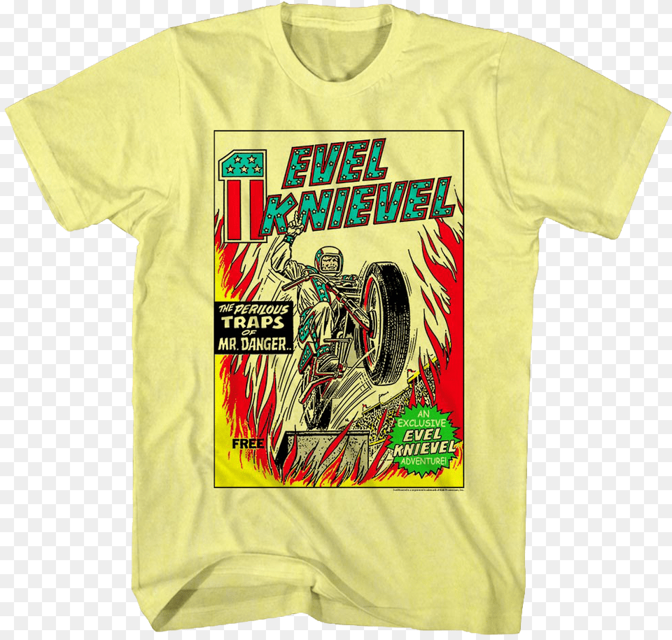 Comic Book Cover Evel Knievel T Shirt Space Invaders T Shirts, Clothing, T-shirt, Adult, Male Png