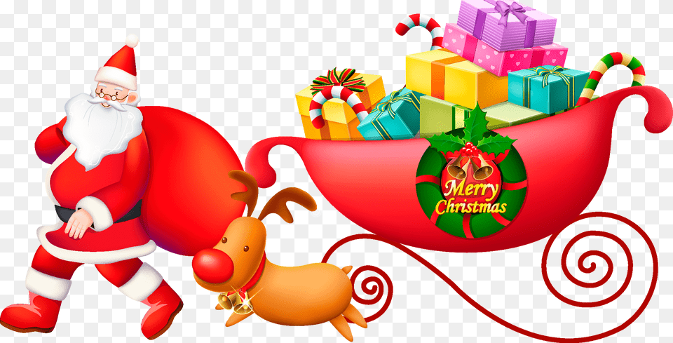 Comic Santa On Sleigh, Elf, Baby, Food, Person Free Transparent Png