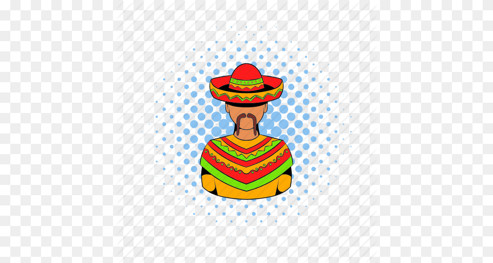 Comics Hat Man Mexican Mex Mustache Sombrero Icon, Clothing, Person, Adult, Female Png