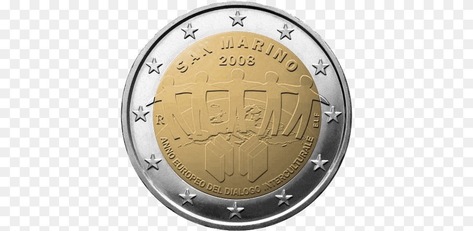 Commemorative Coin San Marino 2008 2 Euro Coin Monaco, Money, Disk Free Png Download
