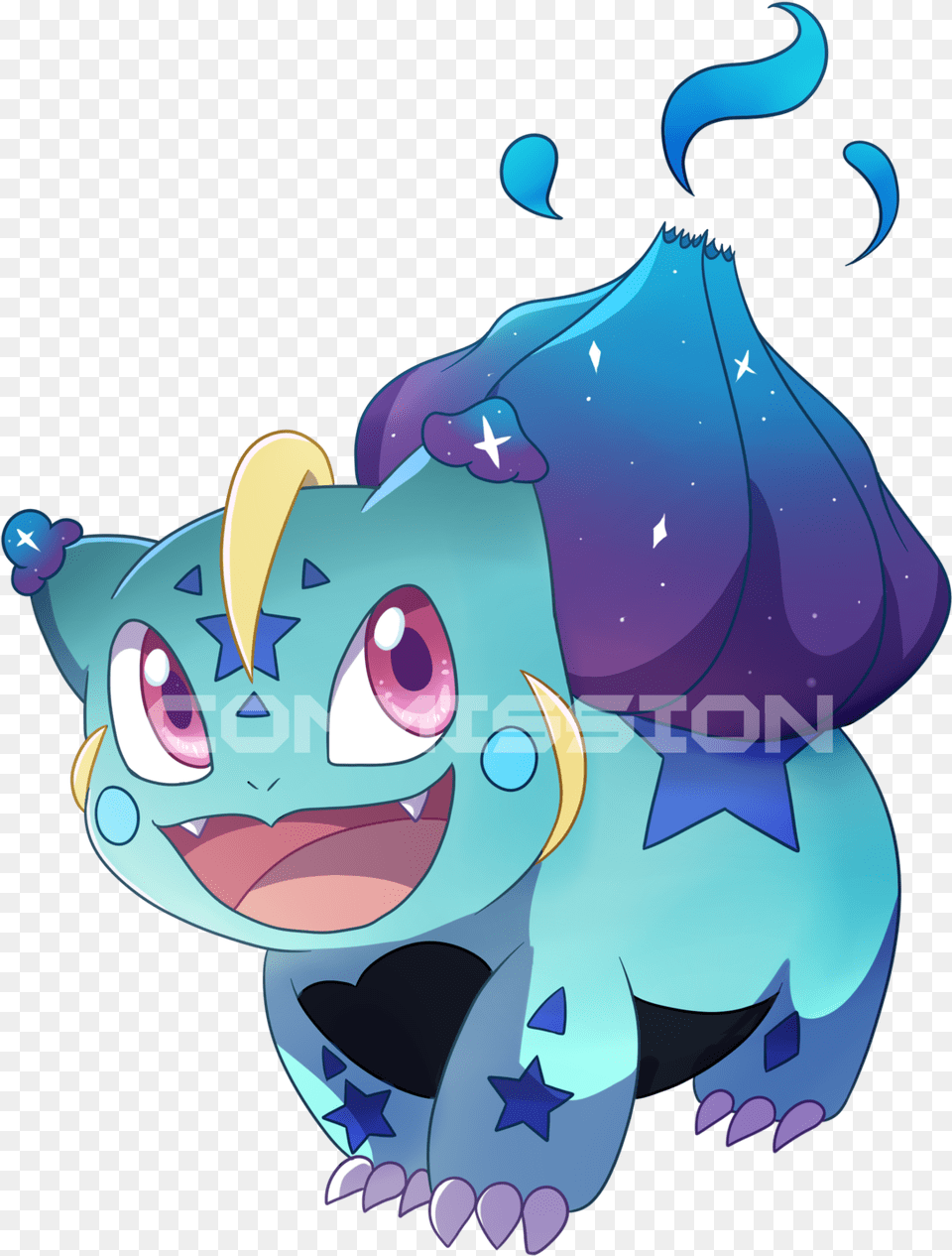 Commission Of A Bulbasaurcosmog Fusion Also Known Pokemon Cosmog Fusion, Art, Graphics, Baby, Person Free Png