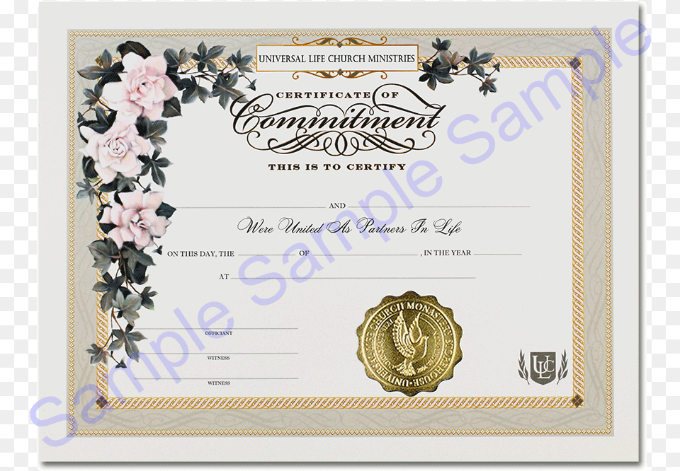 Commitment Of Love Certificate Universal Life Church, Text, Diploma, Document Free Png