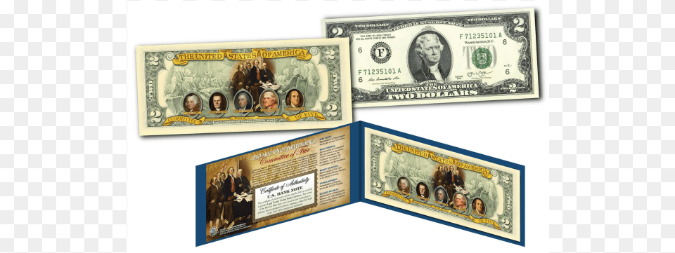 Committee Of Five Declaration Of Independence Official Two Dollar 2 U S Bill Genuine Legal Tender Currency, Person, Money Free Transparent Png