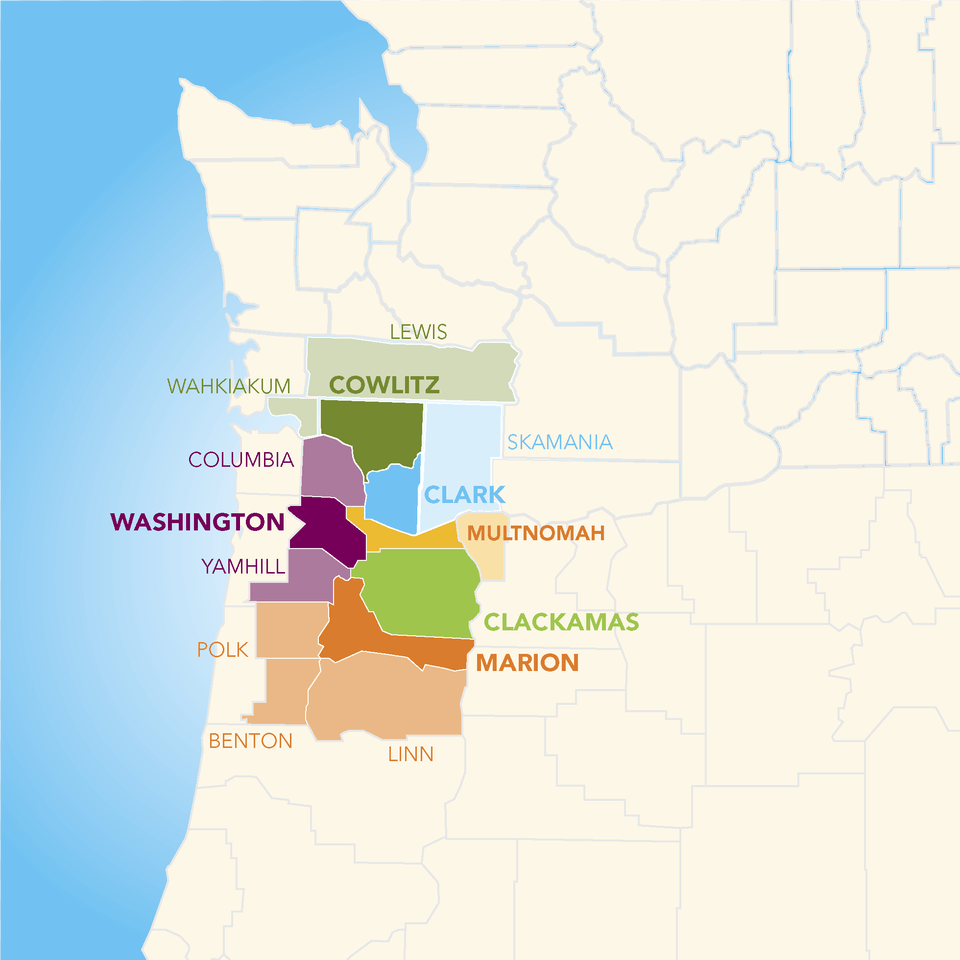 Community Benefit Northwest Service Area Map Kaiser Permanente Nw Region Map, Atlas, Chart, Diagram, Plot Free Png Download