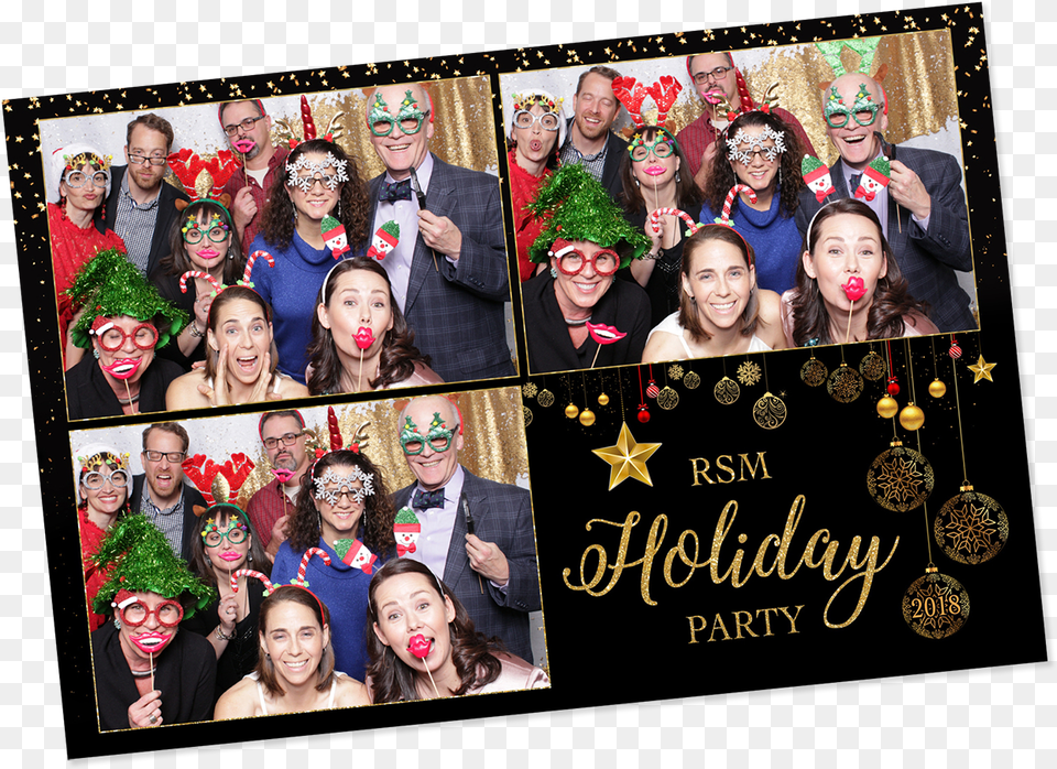 Company Christmas Party Photo Booth Template With Gold Collage, Woman, Photography, Person, Head Free Transparent Png