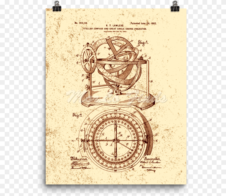 Compass 1903 Vintage Nautical Navigation Patent Art, Machine, Wheel Free Png Download