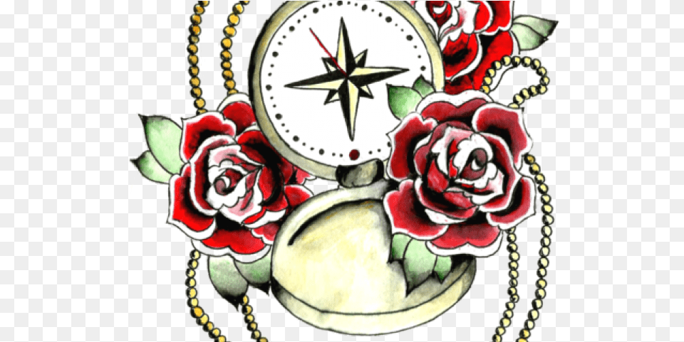 Compass Art Designs Rose Flower Free Png Download